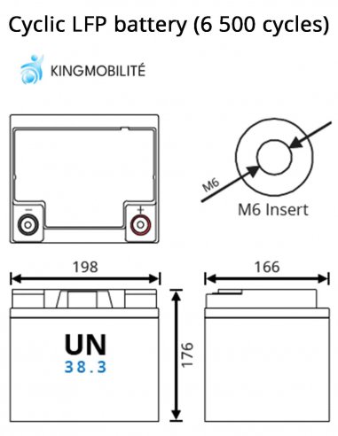 Dimension de batterie pbq LF 40 Ah spéciale traction longue durée pour scooter de mobilité réduite senior et handicapé