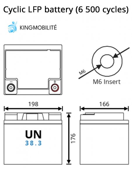 Dimension de batterie pbq LF 40 Ah spéciale traction longue durée pour scooter de mobilité réduite senior et handicapé