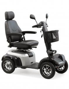 Vue 3/4 avant du scooter électrique handicapé PMR senior Life & Mobility Presto en gris