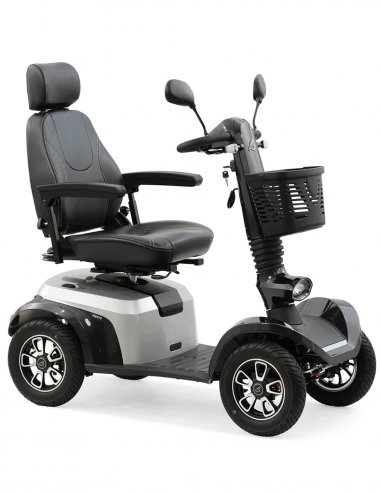 Vue 3/4 avant du scooter électrique handicapé PMR senior Life & Mobility Presto en gris