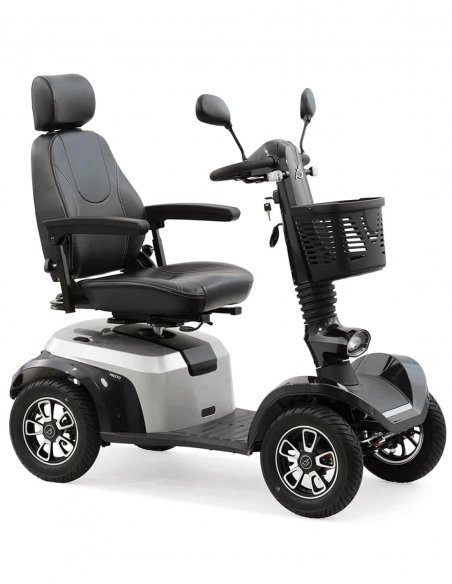 Vue 3/4 avant du scooter électrique handicapé PMR senior Life & Mobility Presto en gris