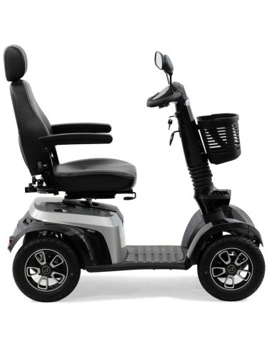 Vue de côté du scooter électrique handicapé PMR Life & Mobility Presto en gris