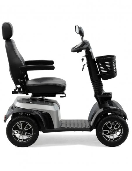 Vue de côté du scooter électrique handicapé PMR Life & Mobility Presto en gris