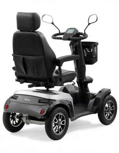 Vue 3/4 arrière du scooter électrique handicapé PMR Life & Mobility Presto en gris
