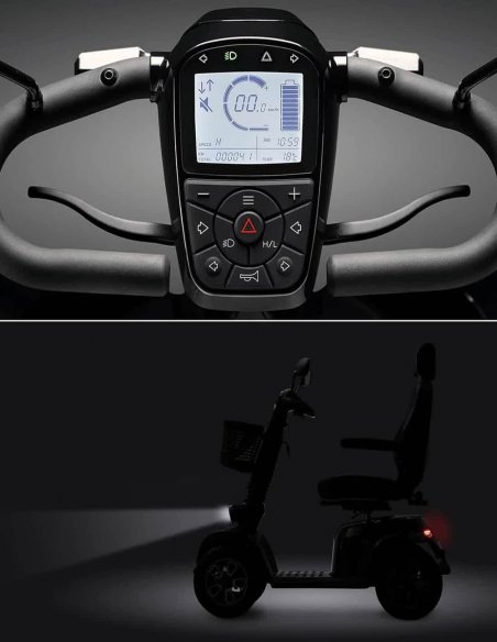 Tableau de bord numérique et feux du scooter PMR senior lLife & Mobility Presto