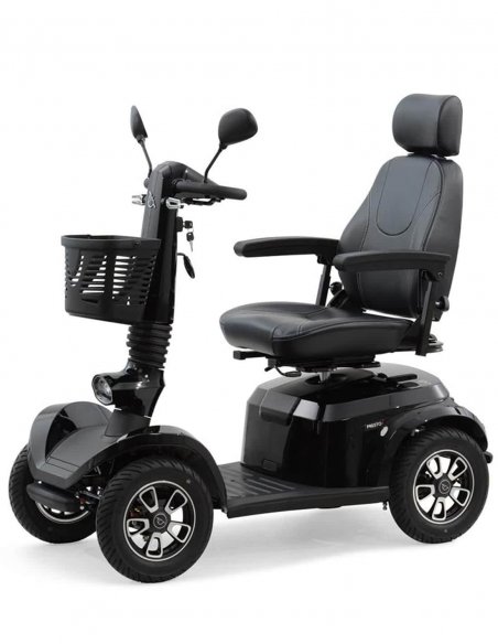 Vue 3/4 avant gauche du scooter électrique handicapé PMR Life & Mobility Presto S en noir
