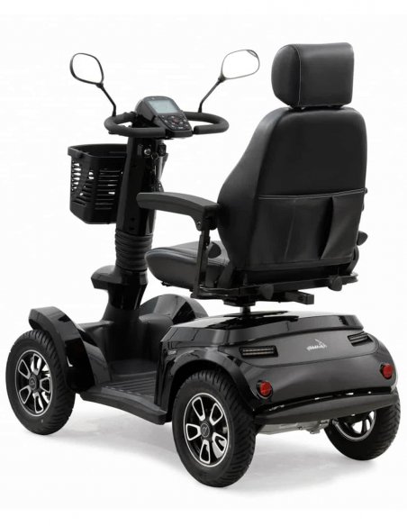 Vue 3/4 arrière droite du scooter électrique handicapé PMR Life & Mobility Presto S en noir