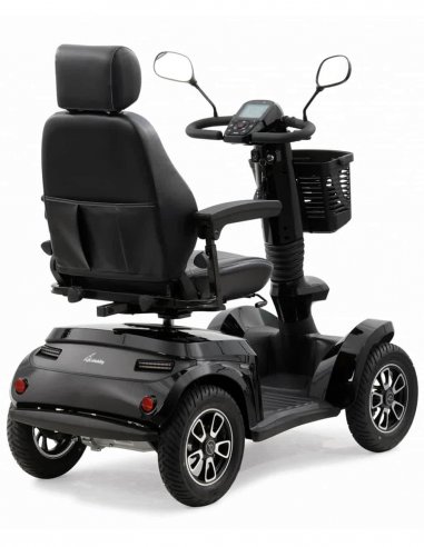 Vue 3/4 arrière gauche du scooter électrique handicapé PMR Life & Mobility Presto S en noir