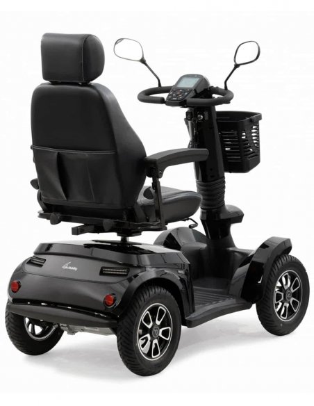 Vue 3/4 arrière gauche du scooter électrique handicapé PMR Life & Mobility Presto S en noir