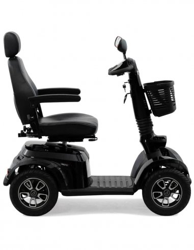 Côté gauche du scooter électrique handicapé PMR senior Life & Mobility Presto S en noir
