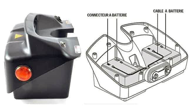 Emplacement de batteries 10Ah de Cellpower dans un pack amovible du scooter pour personne à mobilité réduite