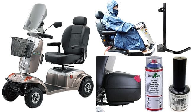 Pare-brise, poncho, top-case, porte-cannes et peinture pour scooter électrique médical Kymco Midi XL
