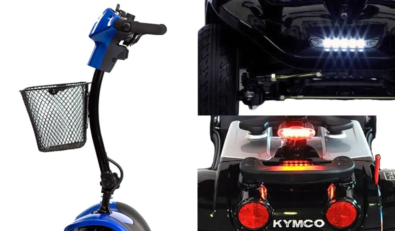 La colonne de direction incurvée et les phares à LED en série du scooter électrique Kymco Mini LS et LS Confort