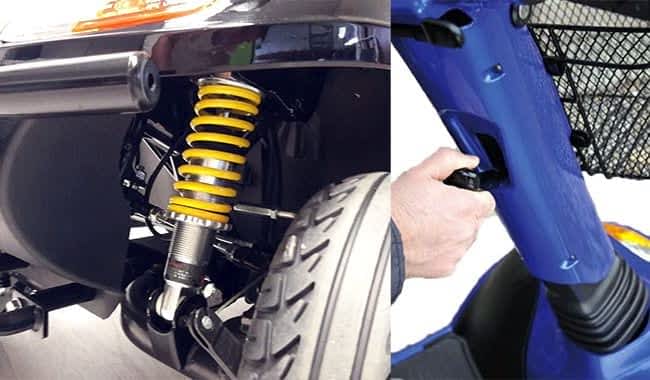 La colonne de direction et suspension réglable de scooter médical Kymco Super 6 et 8