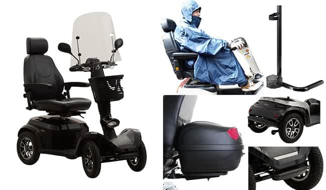 Pare-brise, poncho, top-case et porte-cannes pour scooter électrique PMR Life Mobility Presto